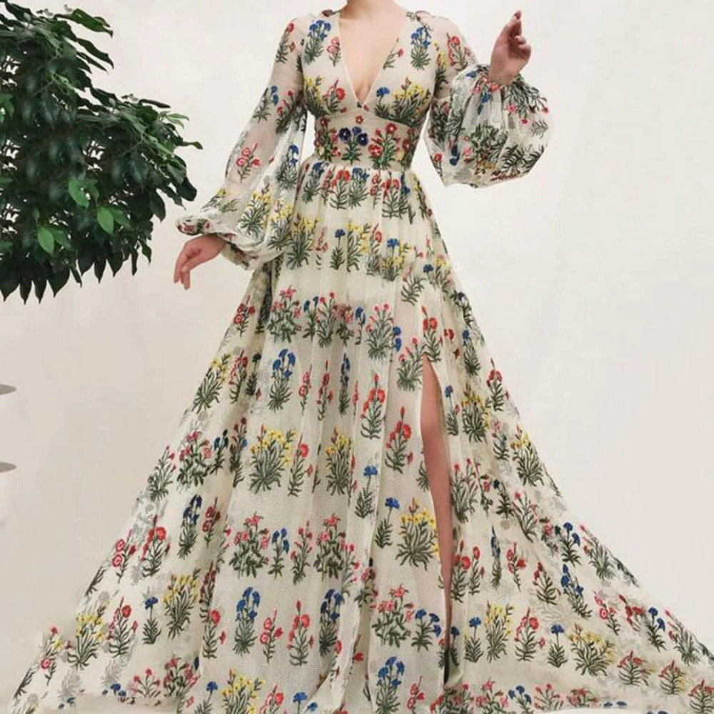 ZARA Bohemian Vintage Ethnic Floral Vacation Sexy Loose Maxi Dress